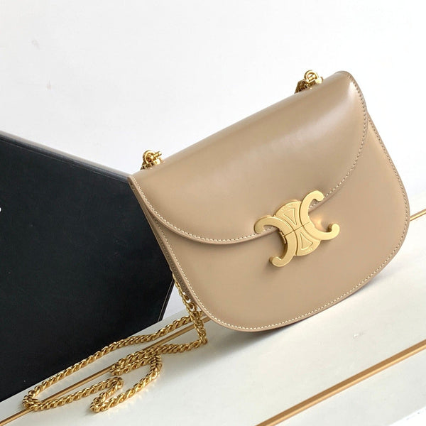 teen besace triomphe 18.5 in pelle di vitello beige con catena