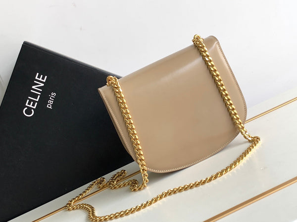 teen besace triomphe 18.5 in pelle di vitello beige con catena
