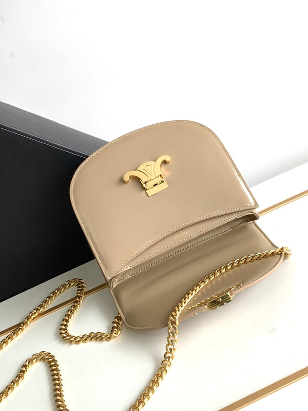 teen besace triomphe 18.5 in pelle di vitello beige con catena