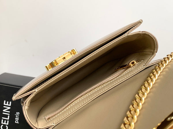 teen besace triomphe 18.5 in pelle di vitello beige con catena