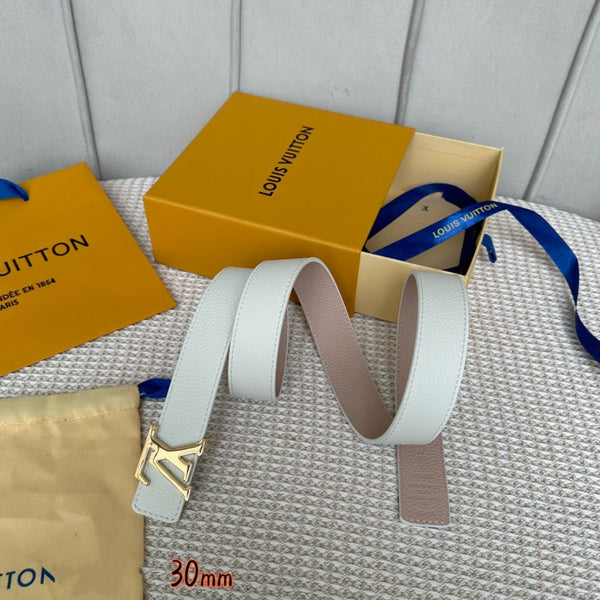 LV Initiales 30mm Reversible Belt Gold Buckle Pink White Leather