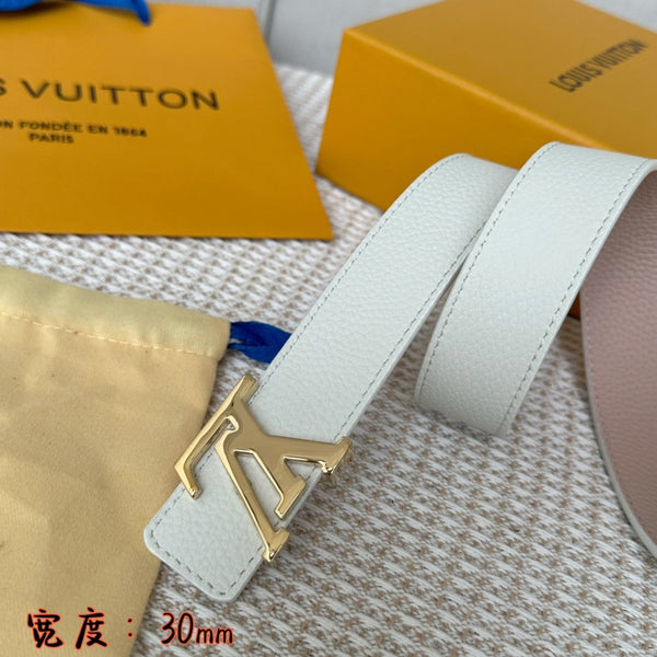 LV 30 MM BELTS IN WHITE AND PINK PASTEL CALFSKIN GOLD HARDWARE