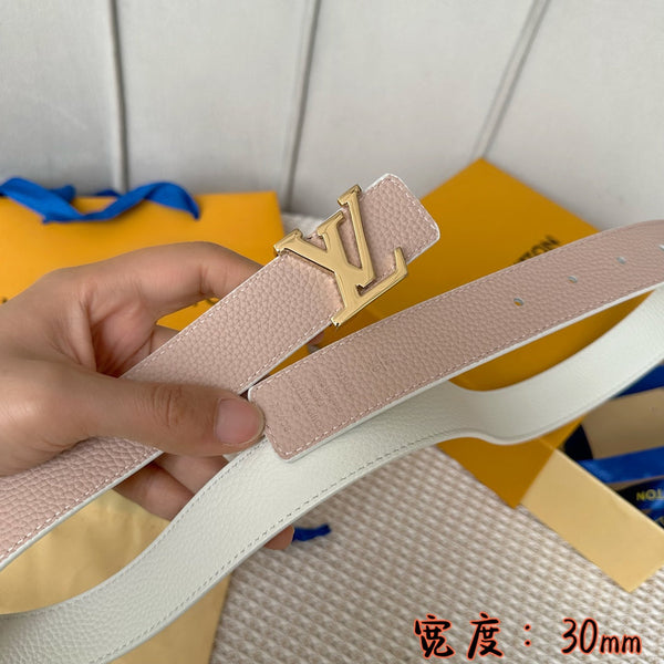 LV 30 MM BELTS IN WHITE AND PINK PASTEL CALFSKIN GOLD HARDWARE