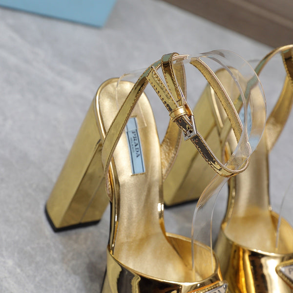 Prada Sandal 130mm Gold Patent Leather