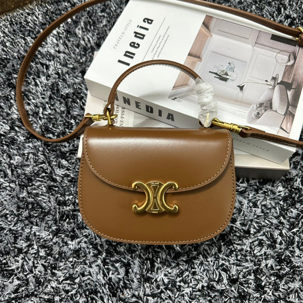 BESACE TRIPHOME 17 PELLE DI VITELLO CARAMELLO MARRONE