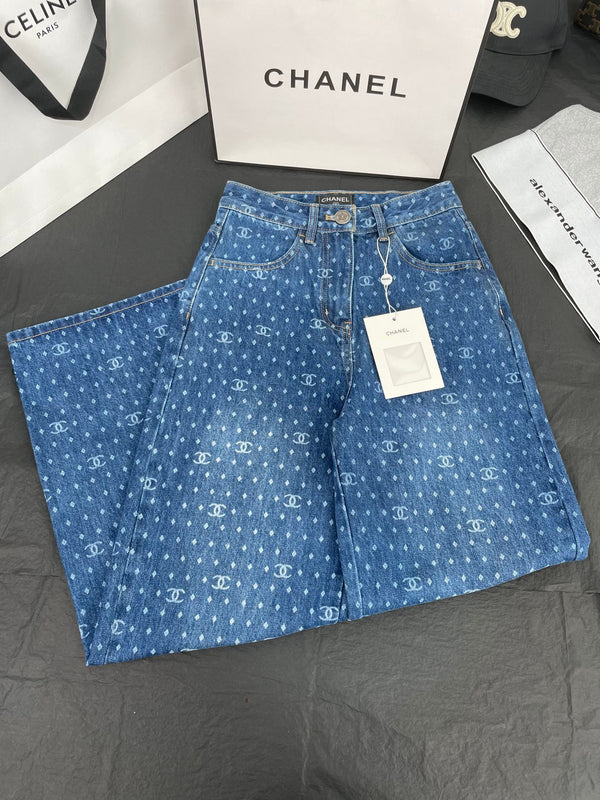 Jean droit ample à pois double C CC 344167