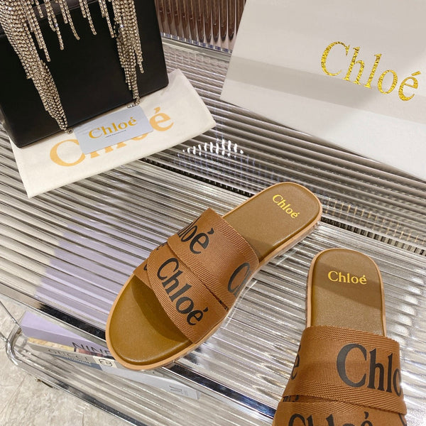 CIABATTA CHLOÉ WOODY IN TELA MARRONE SIDRO