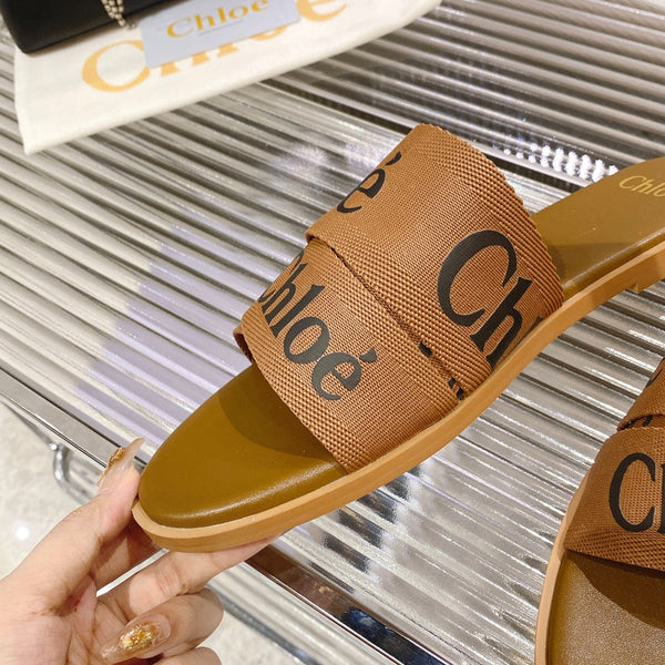 CIABATTA CHLOÉ WOODY IN TELA MARRONE SIDRO