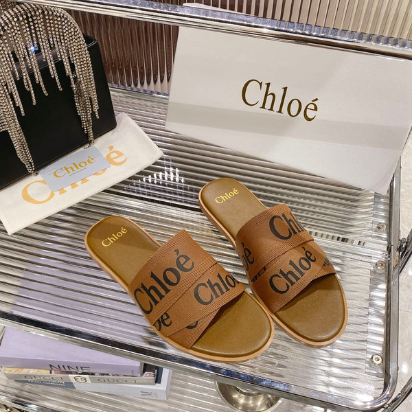 CIABATTA CHLOÉ WOODY IN TELA MARRONE SIDRO