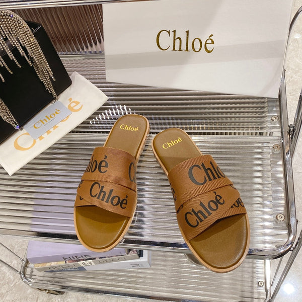 CIABATTA CHLOÉ WOODY IN TELA MARRONE SIDRO