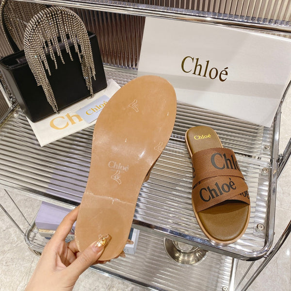 CIABATTA CHLOÉ WOODY IN TELA MARRONE SIDRO