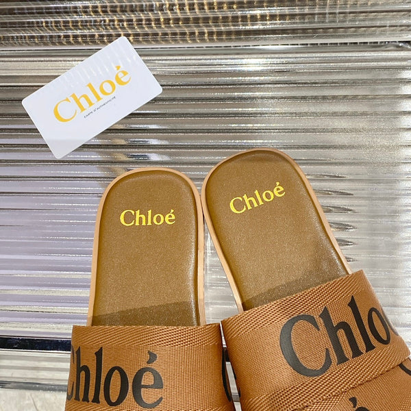 CIABATTA CHLOÉ WOODY IN TELA MARRONE SIDRO