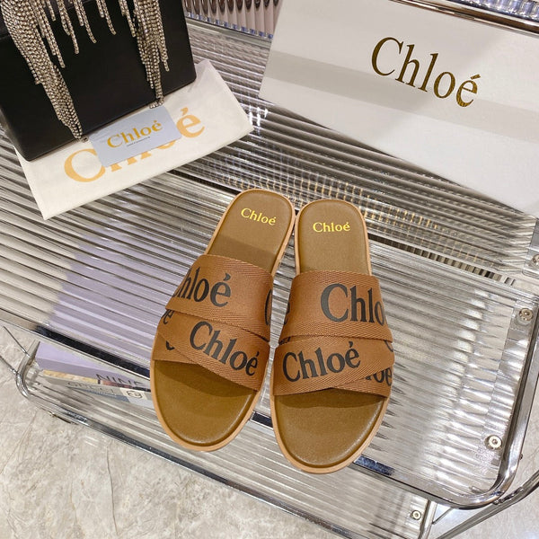 CIABATTA CHLOÉ WOODY IN TELA MARRONE SIDRO