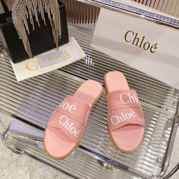 CHLOÉ WOODY SLIPPER IN ROSE PINK CANVAS