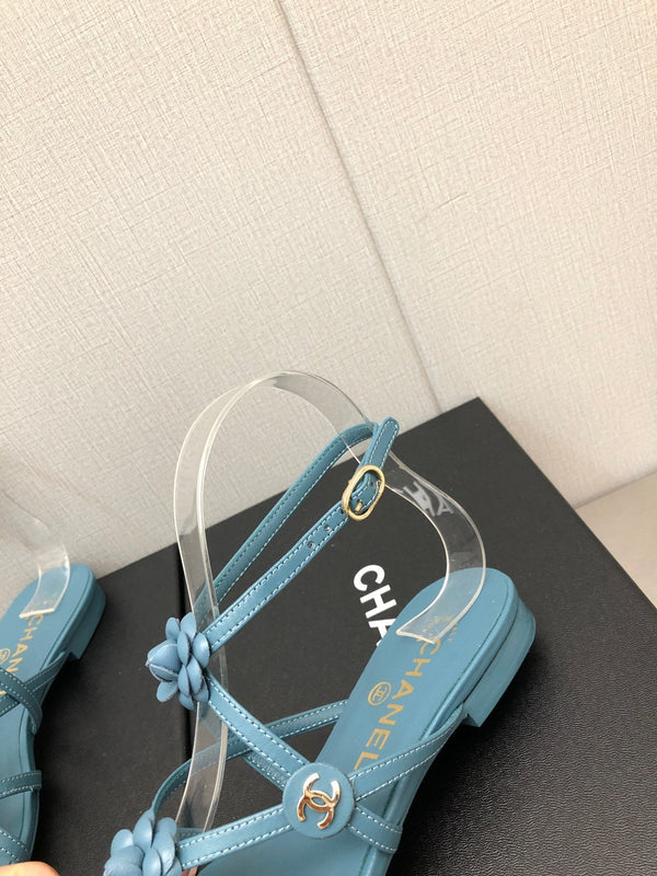 SANDALO BASSO FLOREALE IN PELLE DI AGNELLO BLU ZAFFIRO