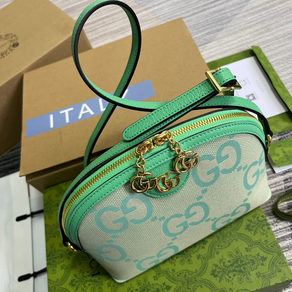 ophidia grande astuccio in tela monogramma beige verde 24 cm