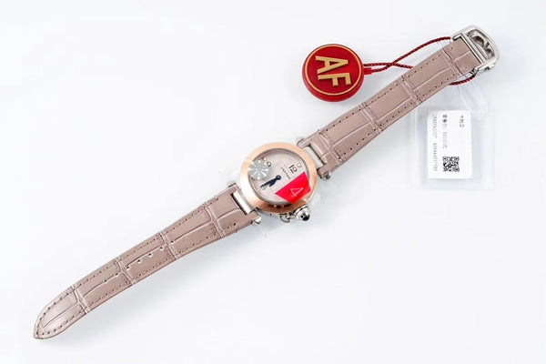pasha 30mm quarzo oro rosa quadrante bianco pelle marrone chiaro 