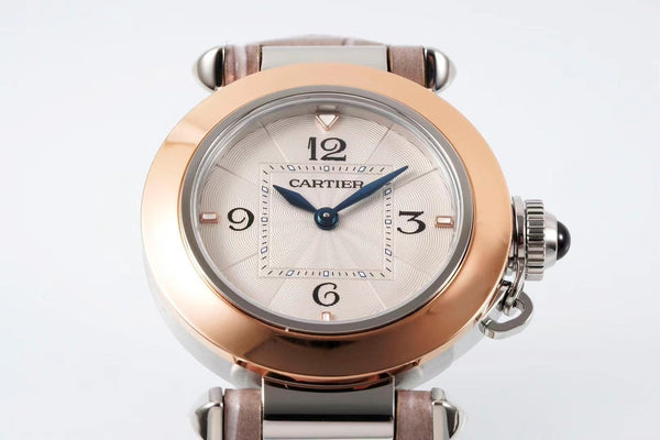 pasha 30mm quarzo oro rosa quadrante bianco pelle marrone chiaro 