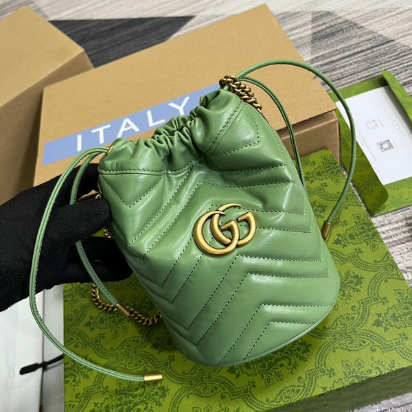 BORSA A SECCHIELLO GG MARMONT 17 IN PELLE DI VITELLO VERDE CHIARO