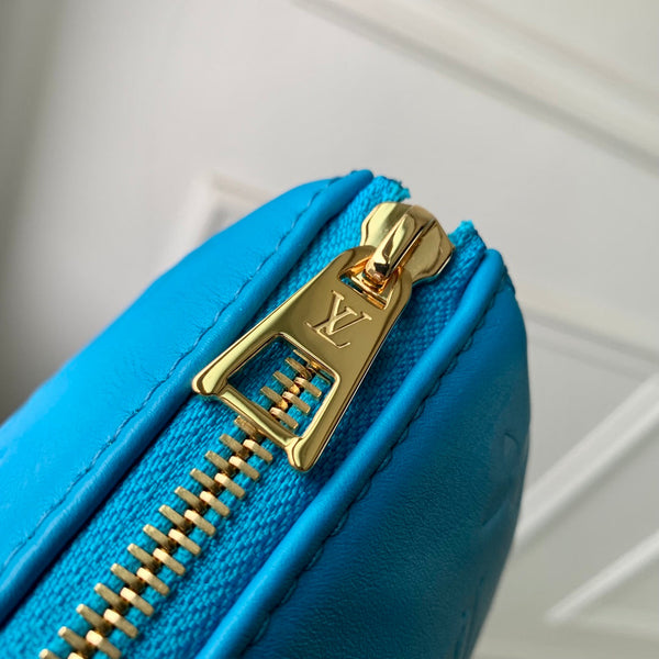 coussin pm 26 cm pelle di vitello stampata con monogramma blu 