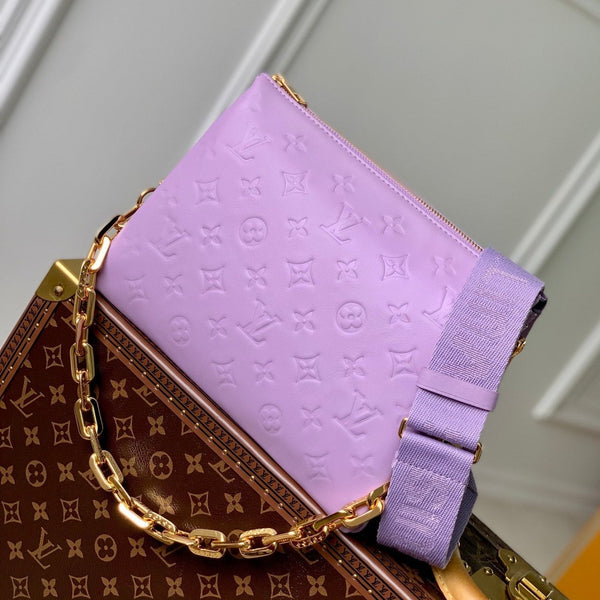 coussin pm 26 cm pelle di vitello stampata monogramma viola 