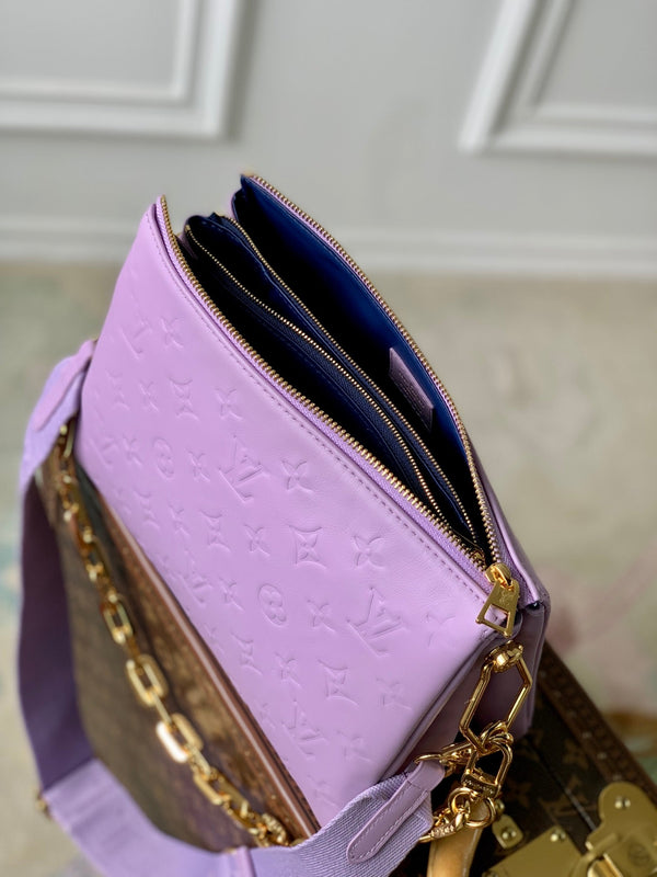 coussin pm 26 cm pelle di vitello stampata monogramma viola 