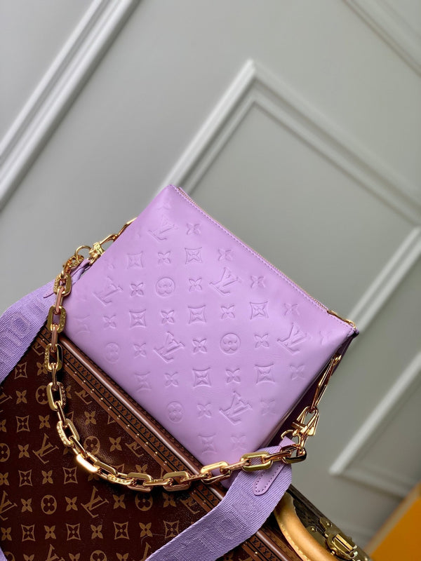 coussin pm 26 cm pelle di vitello stampata monogramma viola 