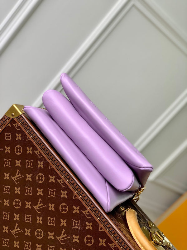 coussin pm 26 cm pelle di vitello stampata monogramma viola 