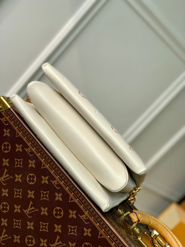 coussin pm 26cm crema rosso bianco monogramma impresso pelle di vitello 
