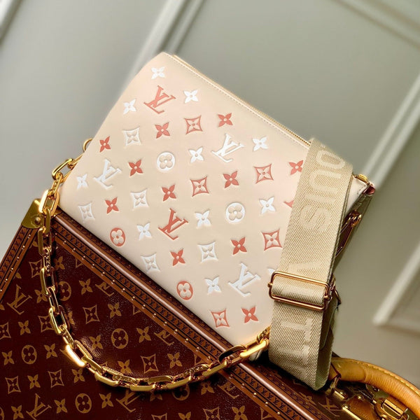 coussin pm 26cm crema rosso bianco monogramma impresso pelle di vitello 