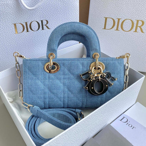 BORSA D-JOY 22 IN DENIM MACROCANNAGE AZZURRO