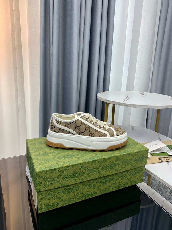 SNEAKER GG FLATFORM IN TELA MARRONE CHIARO