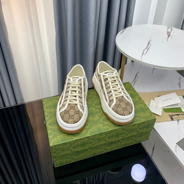 SNEAKER GG FLATFORM IN TELA MARRONE CHIARO