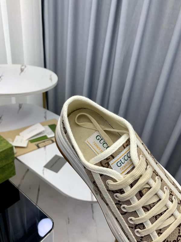 SNEAKER GG FLATFORM IN TELA MARRONE CHIARO