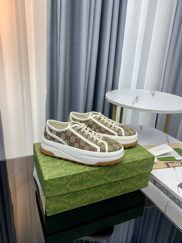 SNEAKER GG FLATFORM IN TELA MARRONE CHIARO