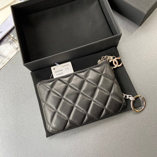 CC A50168 Keyring Cardholder Black Sheepskin Sliver Steel 229703