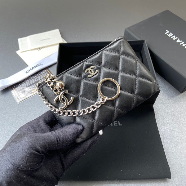 CC A50168 Keyring Cardholder Black Sheepskin Sliver Steel 229703