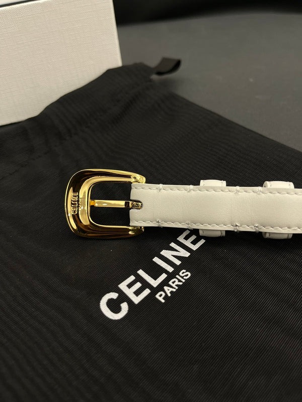 CL SMALL 18 MM TRIOMPHE BELT IN TAURILLON WHITE LEATHER GOLD HARDWARE