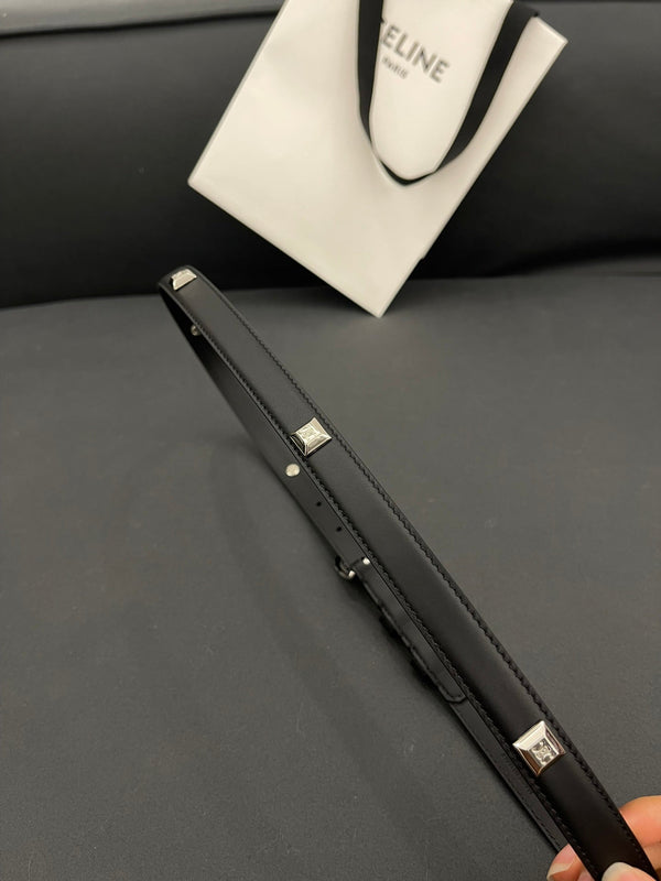 CL SMALL 18 MM TRIOMPHE BELT IN TAURILLON BLACK LEATHER SILVER HARDWARE