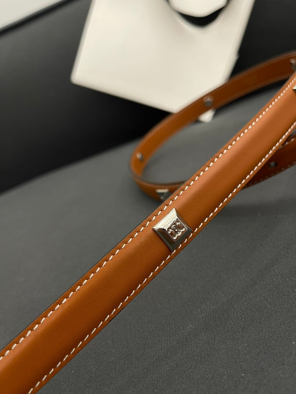 CL SMALL 18 MM TRIOMPHE BELT IN TAURILLON BRONZE BROWN LEATHER SILVER HARDWARE