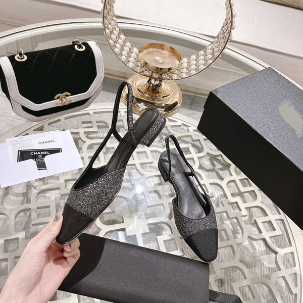 slingback 2.5 glitter grigio nero grosgrain