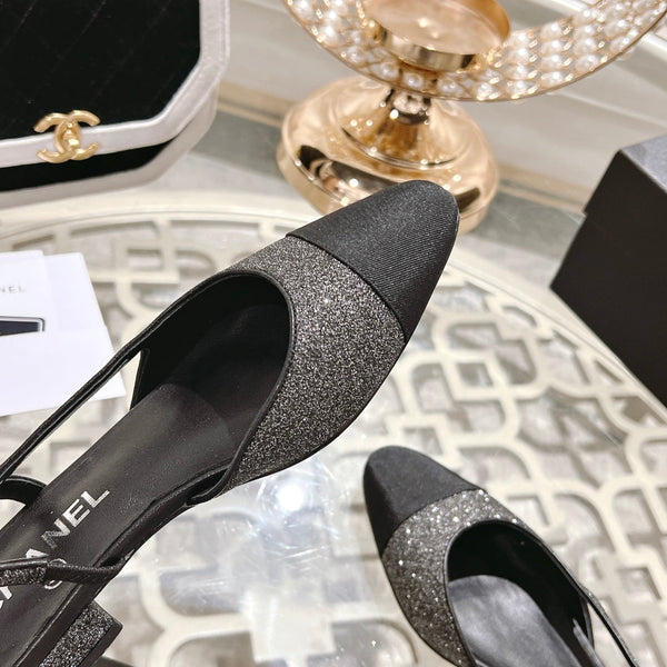 slingback 2.5 glitter grigio nero grosgrain