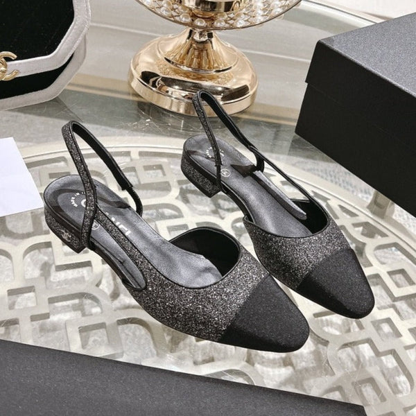 slingback 2.5 glitter grigio nero grosgrain