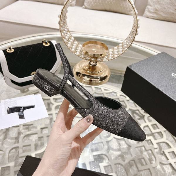 slingback 2.5 glitter grigio nero grosgrain