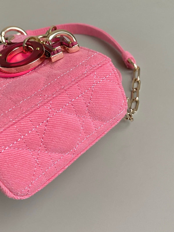 BORSA D-JOY 22 IN DENIM MACROCANNAGE ROSA SCURO