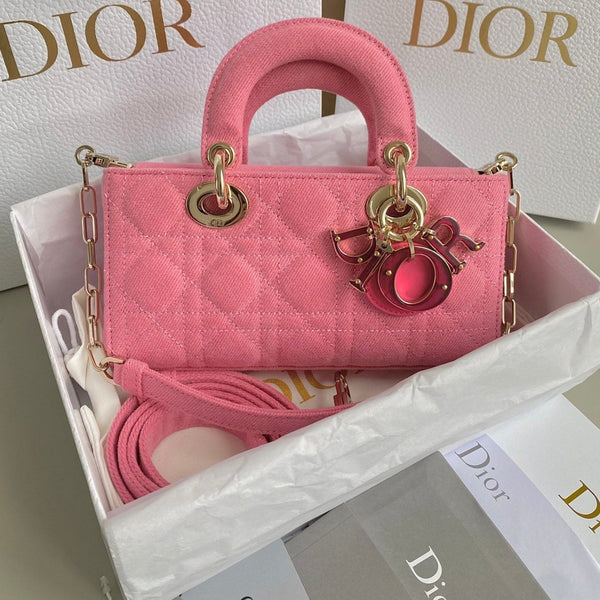 BORSA D-JOY 22 IN DENIM MACROCANNAGE ROSA SCURO