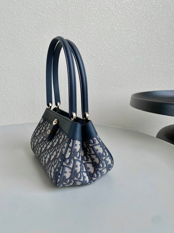 BORSA A MANO MEDIA DA 22 CHIAVI IN JACQUARD OBLIQUO BLU