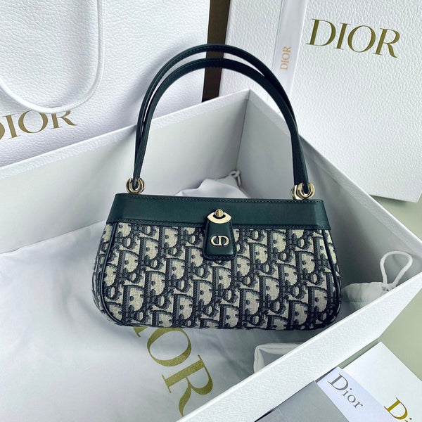 BORSA A MANO MEDIA DA 22 CHIAVI IN JACQUARD OBLIQUO BLU