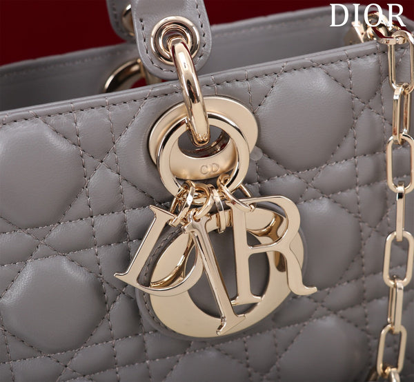 medium lady d-joy 26 grey lambskin