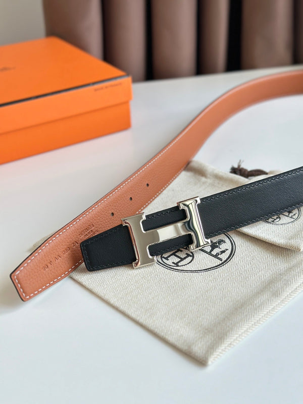 Cintura HM Silver H Buckle &amp; Reversible 32mm in pelle marrone mix nera 124655
